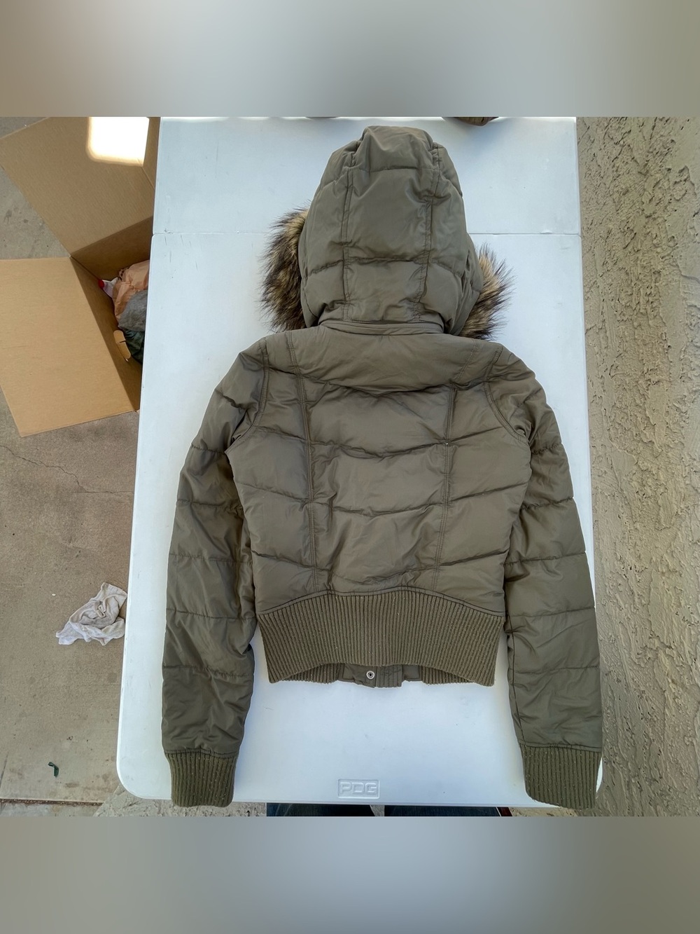 Y2K Hollister Puffer Jacket Medium Faux Fur Hoodie Down Feather Full Zip Vintage - Picture 6 of 9
